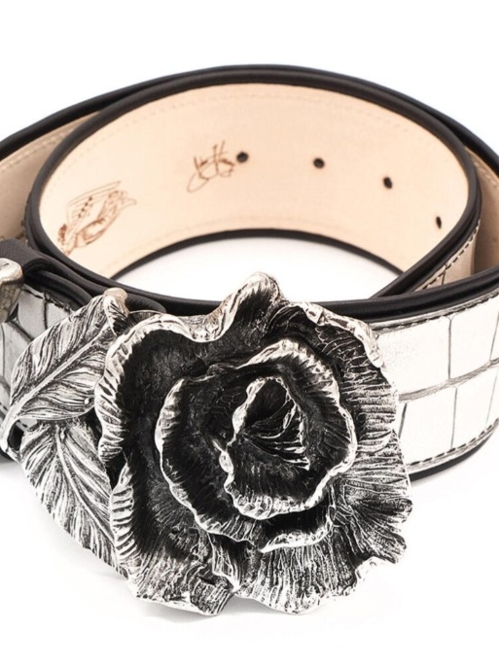 John Fluevog Silver Rose and Leaf Belt Buckle - Picture 9 of 11